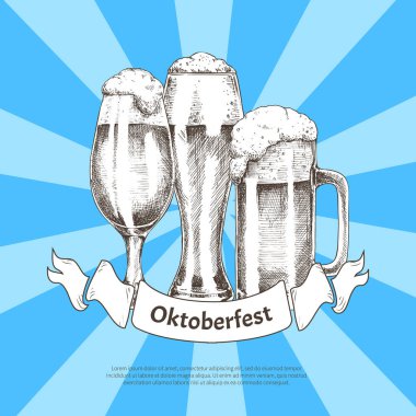 Üç bira gözlük Oktoberfest ile Poster şerit