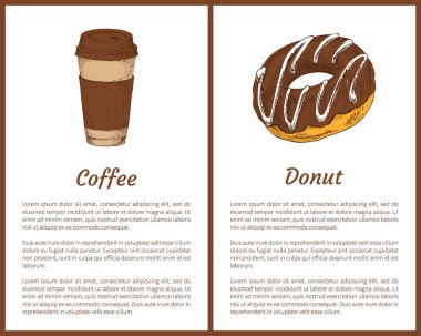 Kahve ve Donut kahvaltı vektör çizim