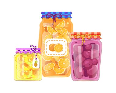 Ananas ve şeftali reçeli Set vektör çizim