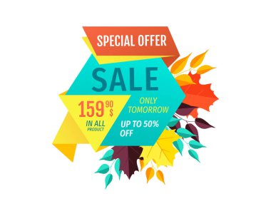 Satılık özel indirim sahil yolu amblemi sonbahar yaprakları ile