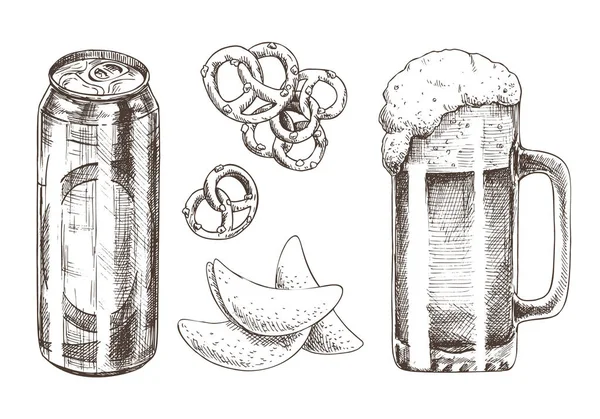 Set de cervezas y colección de snacks Vector Illustration — Archivo Imágenes Vectoriales