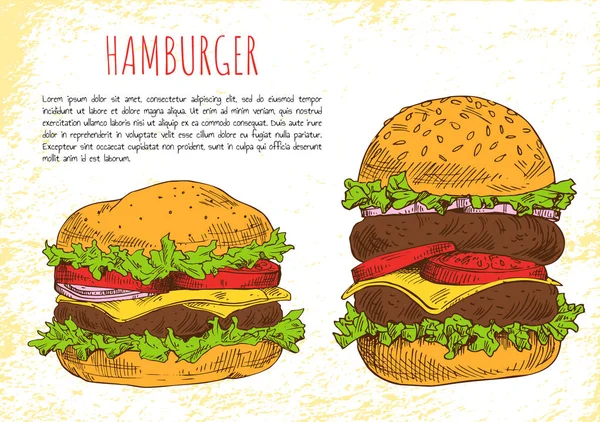 Hamburgers met rijke vulling van vectorillustratie — Stockvector