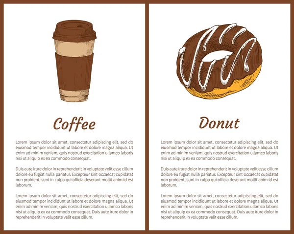 Café e Donut Pequeno-almoço Vector Ilustração — Vetor de Stock