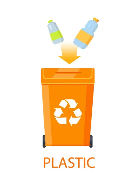 Illustration von Plastikmüll und Mülltonnen — Stockvektor