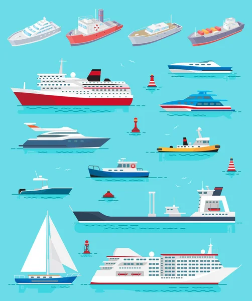 Transport par eau Différents types de navires vecteur — Image vectorielle