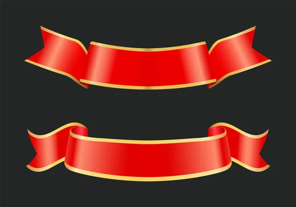 Ribbon Red Banners Stripes Set Vector Illustration — Stock Vector