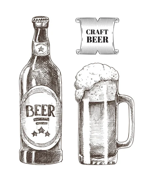 Craft Beer flaska och glas vektorillustration — Stock vektor