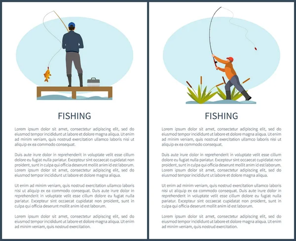 Pesca ou Angling Hobby ou Esporte Atividade Cartaz — Vetor de Stock