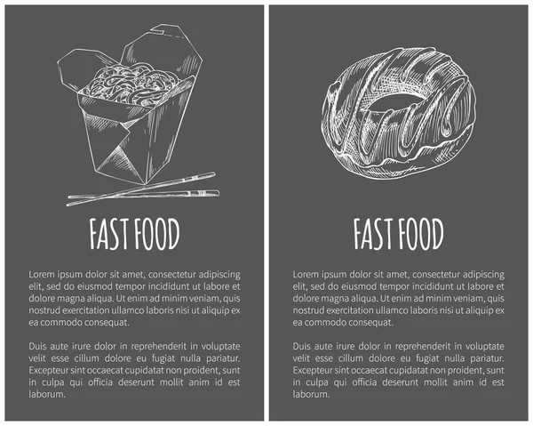 Fast Food Donut e Noodles Vector Ilustração —  Vetores de Stock