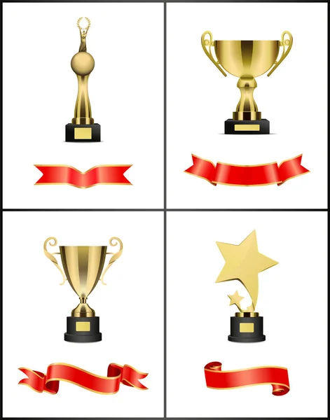 Awards and Trophies Icons Set Vector Illustration — Stock Vector