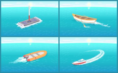 Su taşıma çeşitli gemi Set vektör