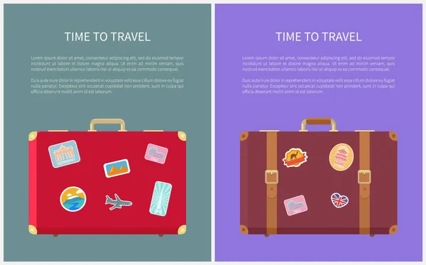 Tiempo para viajar Poster con conjunto de equipaje Vector — Vector de stock