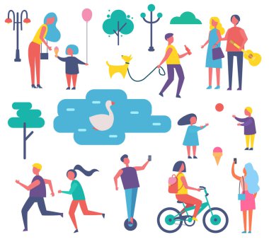 Park insan faaliyetleri vektör çizim ayarla