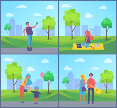 Şehir Parkı vektör çizim içinde sürme scooter