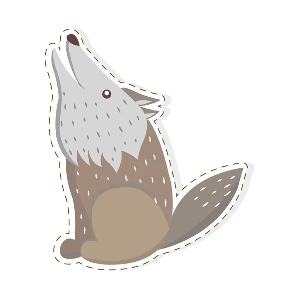 귀여운 늑대 만화 평면 벡터 스티커 또는 아이콘 — 스톡 벡터