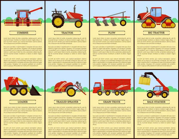 Ilustração do vetor do cartaz do conjunto do trator e da combinação — Vetor de Stock