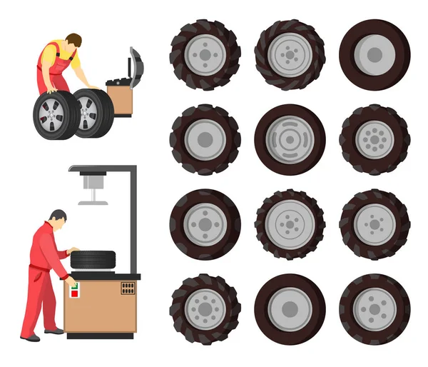 Servizio pneumatici, emblema vettoriale, in stile cartone animato — Vettoriale Stock