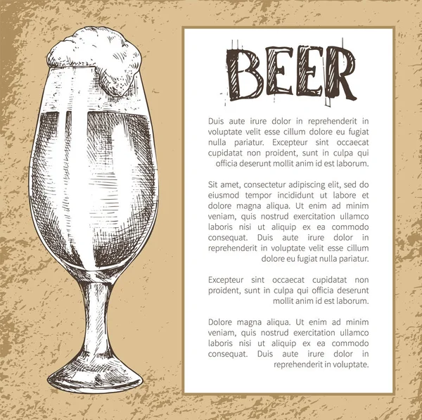 Полное стекло из тюльпанового пива с плакатом из пролитой пены — стоковый вектор