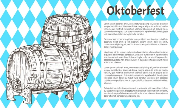 Dřevěný pivní barel skica stylu Oktoberfestu plakát — Stockový vektor
