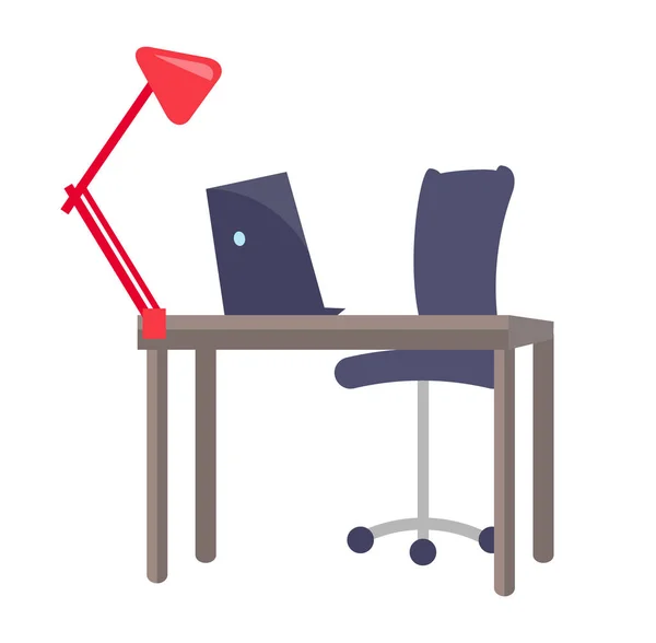 Ofis İşyeri tasarımı masa bilgisayar dizüstü bilgisayar ile — Stok Vektör
