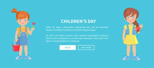 Kindertag Web-Banner mit spielerischen Mädchen — Stockvektor