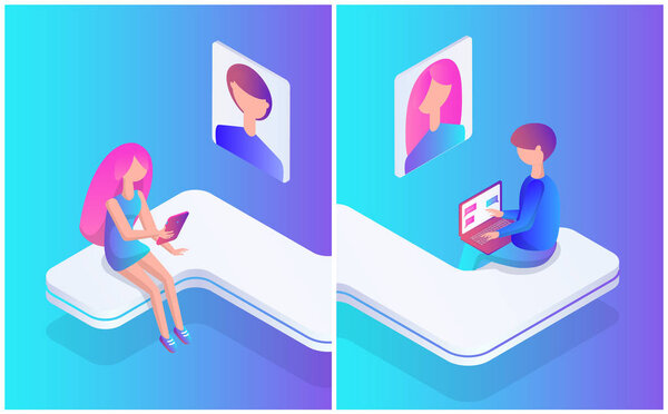 Мужские и женские профили Набор векторной иллюстрации
