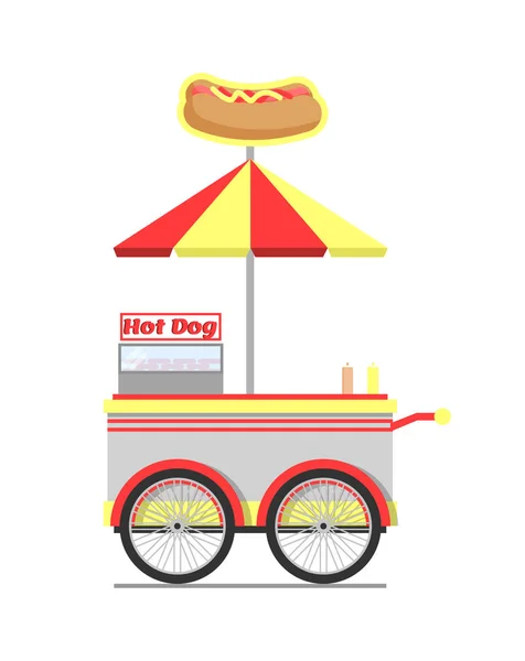 Carro de perro caliente para ilustración de vectores de comida callejera — Vector de stock