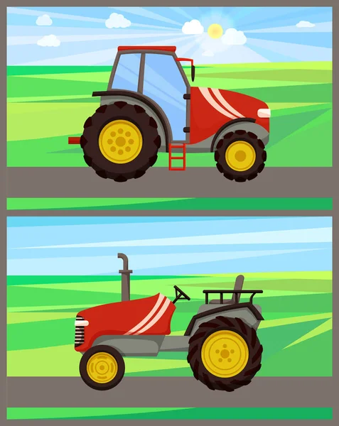 Tractor Machines on Fields Set Vector Illustration — Stock Vector