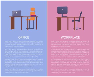 Ofis İşyeri tasarımı masa, bilgisayar ve sandalye