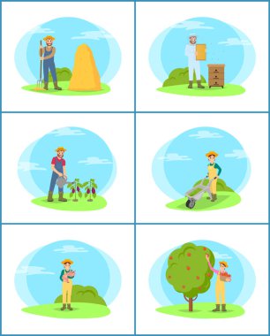 Kişi dirgen vektör çizim ile tarım