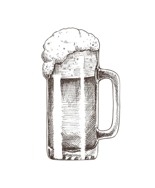 ビール グラス ビール醸造所スケッチ ベクトル図 — ストックベクタ
