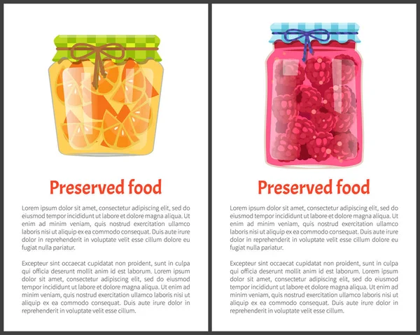 Συντηρημένη αφίσα τροφίμων σε φέτες πορτοκαλιών σμέουρα — Διανυσματικό Αρχείο