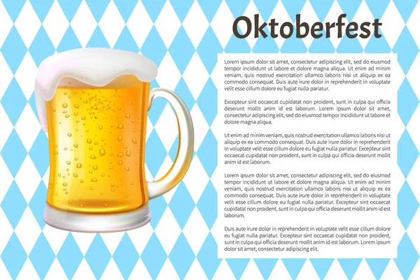 Oktoberfest cartel taza de cristal grande de cerveza artesanal — Vector de stock