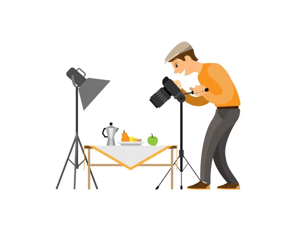 Photographer Making Shot of Still Life Composition — Stock Vector