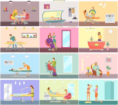 Spa salonu manikür ve Kuaför vektör poster seti