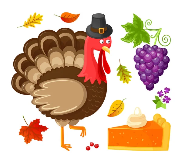 Vogel Thanksgiving Day druiven geïsoleerde iconen Vector — Stockvector