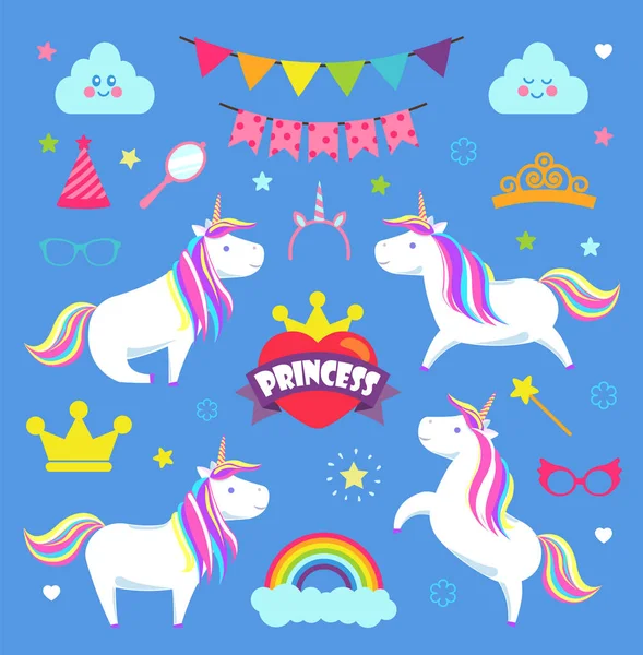 Princesa fiesta y decoraciones elemento conjunto vector — Archivo Imágenes Vectoriales