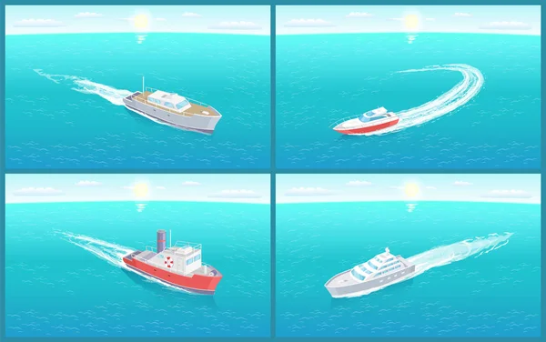 Wassertransport Kreuzfahrtschiffe Yacht Set Vektor — Stockvektor