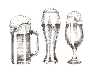 Beyaz zemin üzerinde izole bira kadehler koleksiyonu