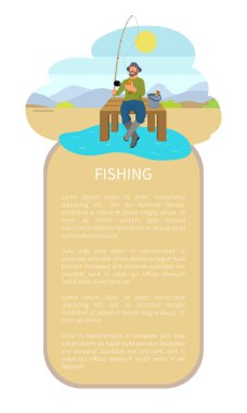 Balık adam göl veya nehir kıyısındaki geri düz Poster