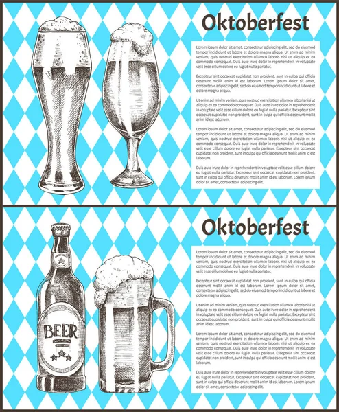 Oktoberfest posterler Set bira kadehler şişe vektör — Stok Vektör