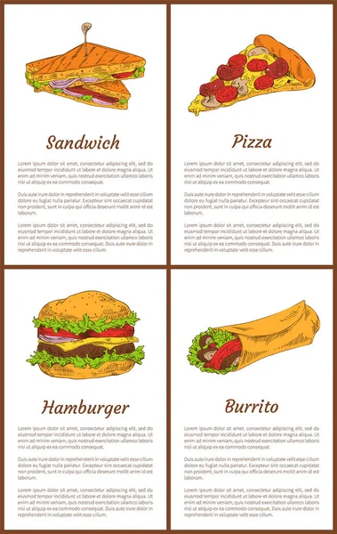 Smörgås och pizzabitar in vektorillustration — Stock vektor