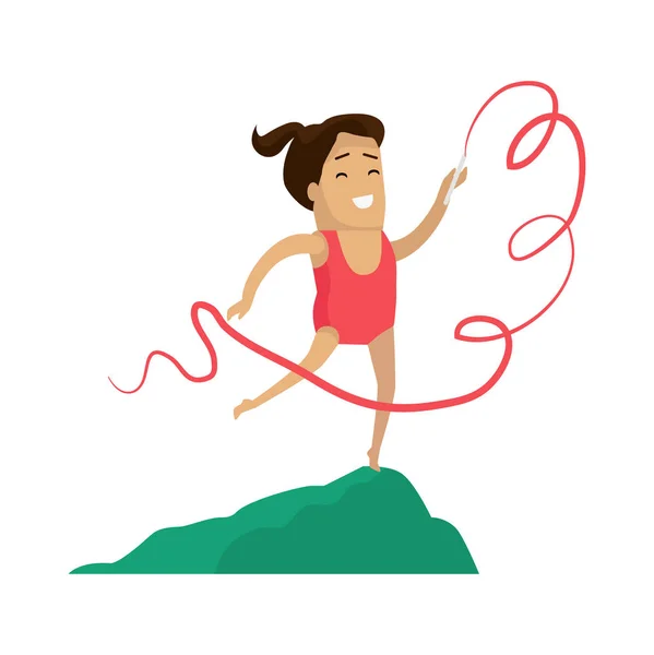 Gymnastique rythmique Petite fille avec ruban vecteur — Image vectorielle
