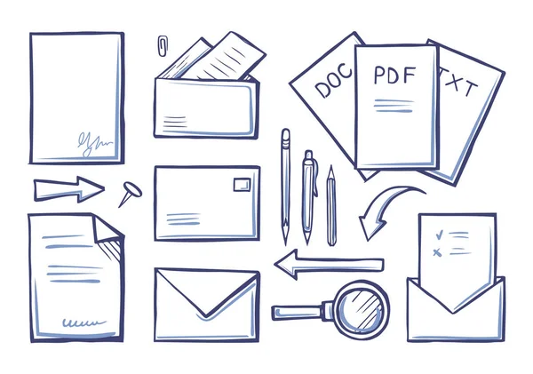 Office Supplies Papers and Documents Set Vector — ストックベクタ