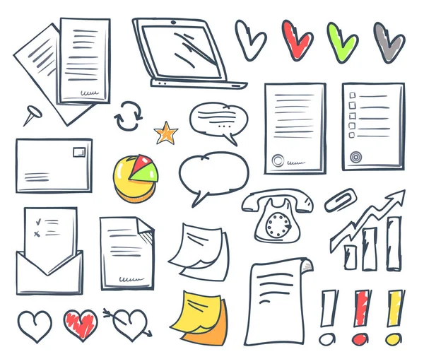 Office Paper and Hearts Isolated Icons Set Vector — Stock Vector