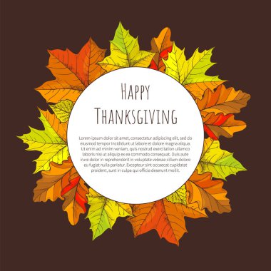 Mutlu Şükran günü Poster çerçeve yaprakları yuvarlak