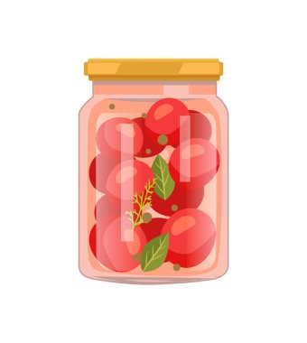 Gerbs ile domates yemek cam kavanoz içinde korunmuş