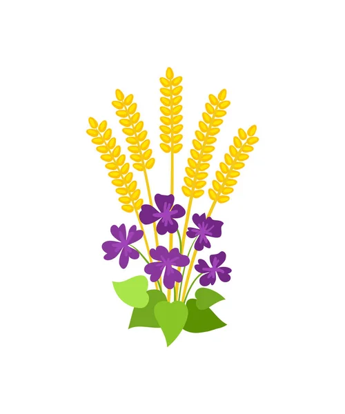 Flores de Otoño y Oído de Trigo Conjunto Aislado Vector — Vector de stock
