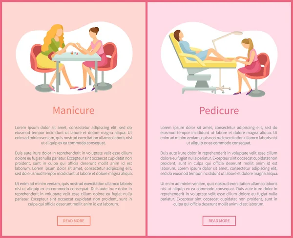 Pedicure and Manicure Service Posters Set Vector — Stock Vector