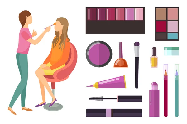 Visage et maquillage rendant les cosmétiques de beauté vecteur — Image vectorielle